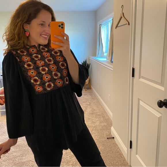 NWT Isabel Marant Black Silk Floral Embroidered Blouse 1 Small - Picture 2 of 16